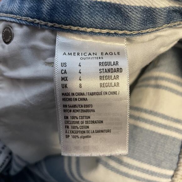 American Eagle Jeans Womens 4 Mom High Rise Striped Blue White Pants Denim - Picture 8 of 14